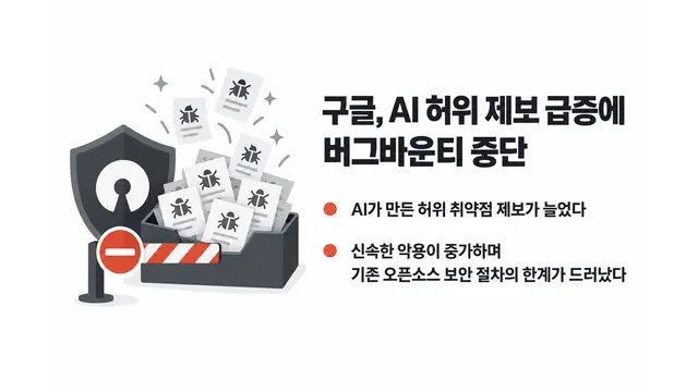 구글, AI 무효 제보 급증에 버그바운티 중단 — 기사 주제를 표현한 AI 생성 개념 삽화