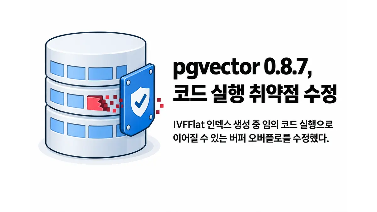 pgvector 0.8.7, 코드 실행 취약점 수정 — 기사 주제를 표현한 AI 생성 개념 삽화