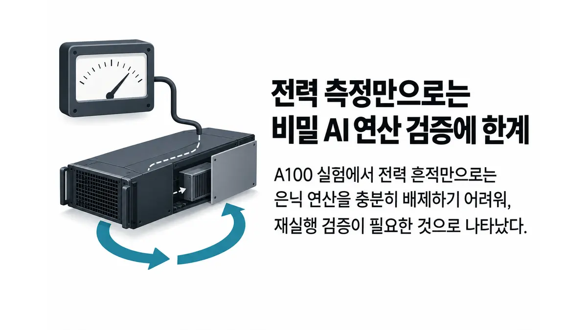 전력 측정만으로 비밀 AI 연산 검증 한계 — 기사 주제를 표현한 AI 생성 개념 삽화