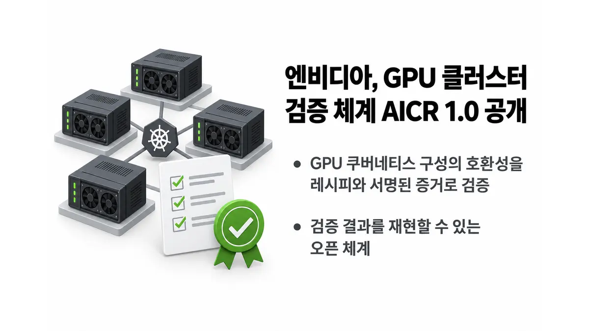 엔비디아, GPU 클러스터 검증 체계 AICR 1.0 공개 — 기사 주제를 표현한 AI 생성 개념 삽화