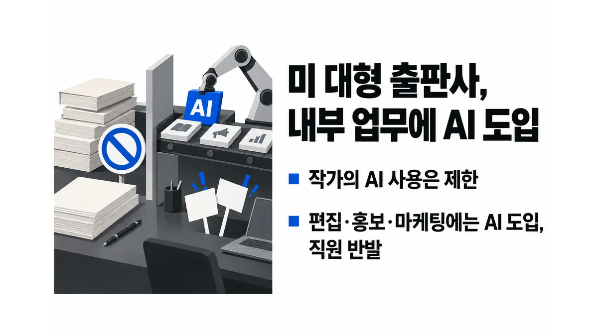 미 대형 출판사, 내부 업무에 AI 도입 — 기사 주제를 표현한 AI 생성 개념 삽화