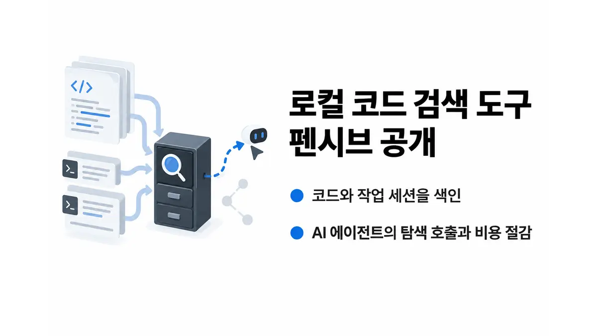 로컬 코드 검색 도구 펜시브 공개 — 기사 주제를 표현한 AI 생성 개념 삽화