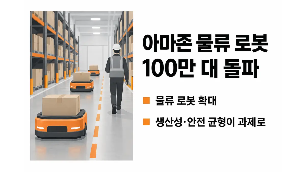 아마존 물류 로봇 100만 대 돌파 — 기사 주제를 표현한 AI 생성 개념 삽화