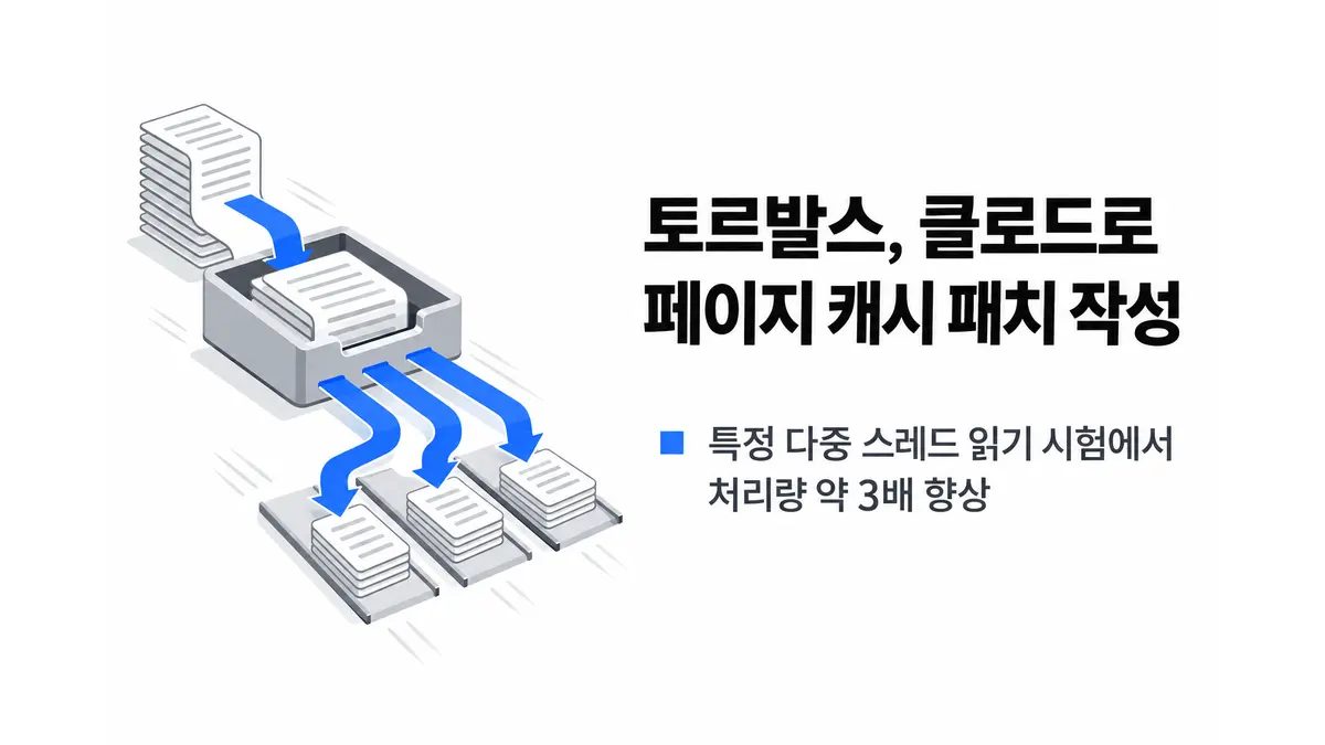 토르발스, 클로드로 페이지 캐시 패치 작성 — 기사 주제를 표현한 AI 생성 개념 삽화