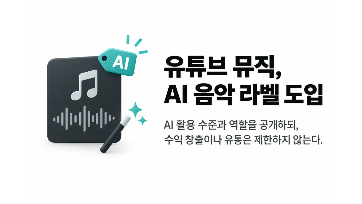 유튜브 뮤직, AI 음악 라벨 도입 — 기사 주제를 표현한 AI 생성 개념 삽화