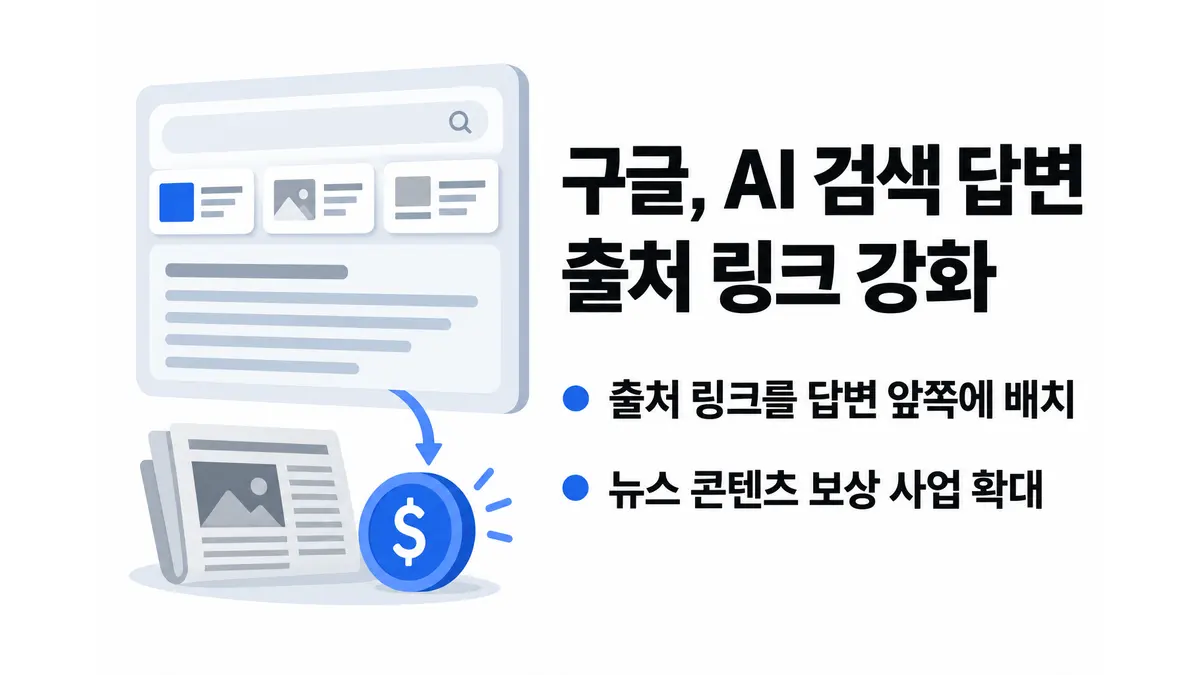 구글, AI 검색 답변 출처 링크 강화 — 기사 주제를 표현한 AI 생성 개념 삽화