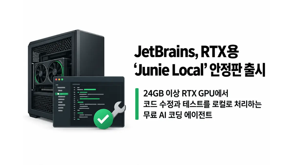 JetBrains, RTX용 ‘Junie Local’ 안정판 출시 — 기사 주제를 표현한 AI 생성 개념 삽화