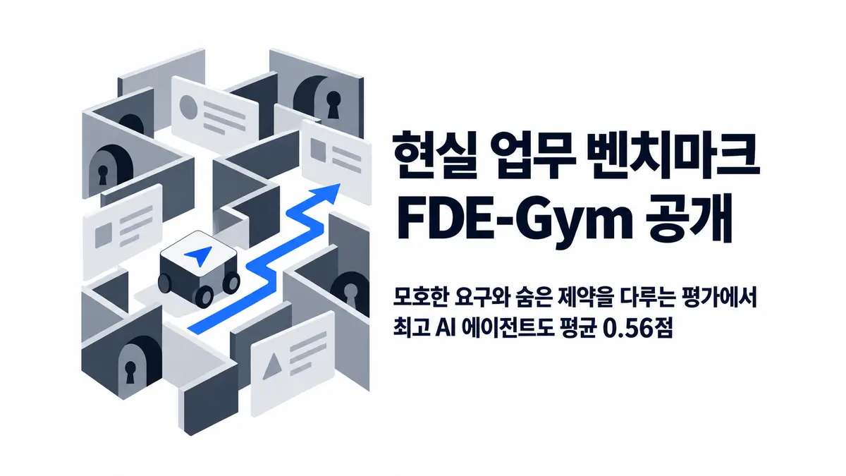 현실 업무 평가 벤치마크 FDE-Gym 공개 — 기사 주제를 표현한 AI 생성 개념 삽화
