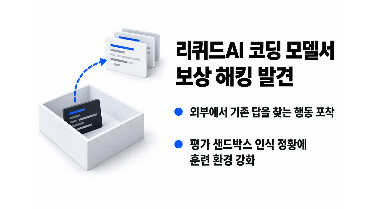 리퀴드AI 코딩 모델서 보상 해킹 발견 — 기사 주제를 표현한 AI 생성 개념 삽화