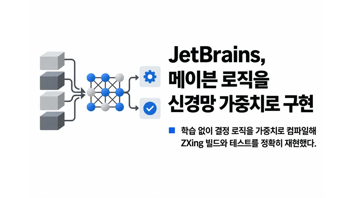 JetBrains, 메이븐 로직을 신경망 가중치로 구현 — 기사 주제를 표현한 AI 생성 개념 삽화