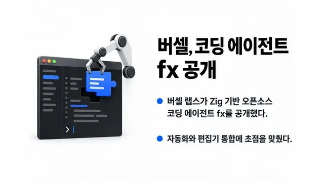 버셀, 임베디드 코딩 에이전트 fx 공개 — 기사 주제를 표현한 AI 생성 개념 삽화