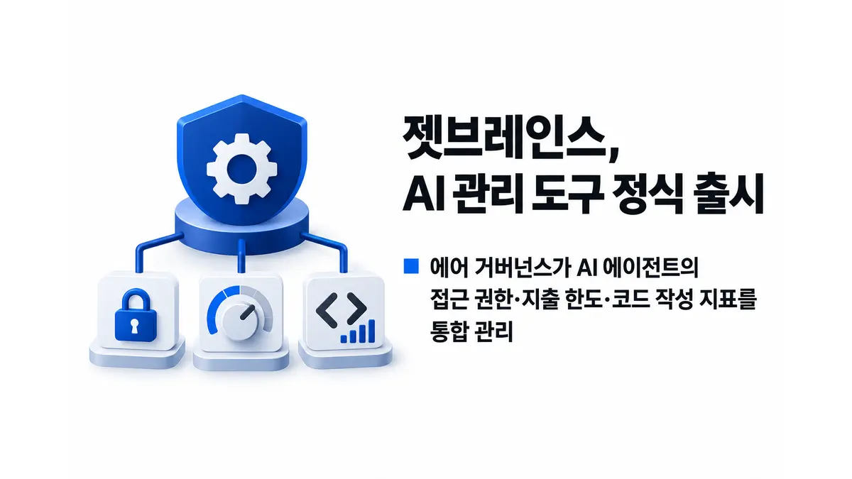 젯브레인스, AI 관리 도구 정식 출시 — 기사 주제를 표현한 AI 생성 개념 삽화
