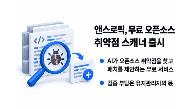 앤스로픽, 무료 오픈소스 취약점 스캐너 출시 — 기사 주제를 표현한 AI 생성 개념 삽화