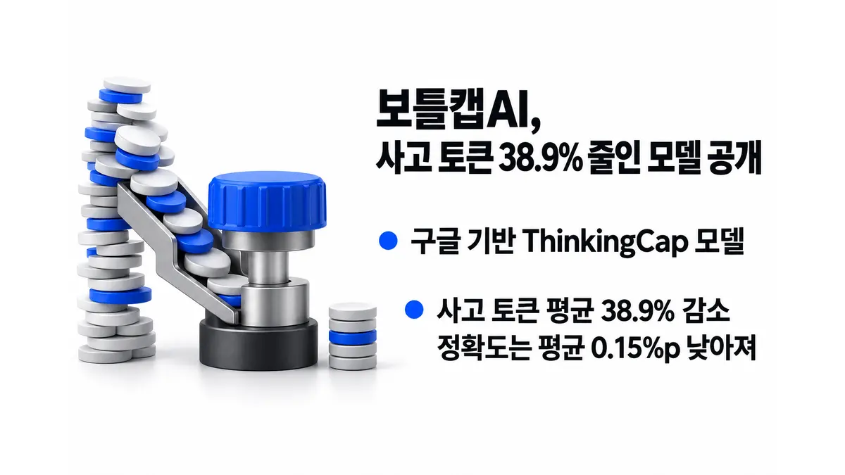 보틀캡AI, 사고 토큰 38.9% 줄인 모델 공개 — 기사 주제를 표현한 AI 생성 개념 삽화