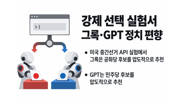 강제 선택 실험서 그록·GPT 정치 편향 — 기사 주제를 표현한 AI 생성 개념 삽화