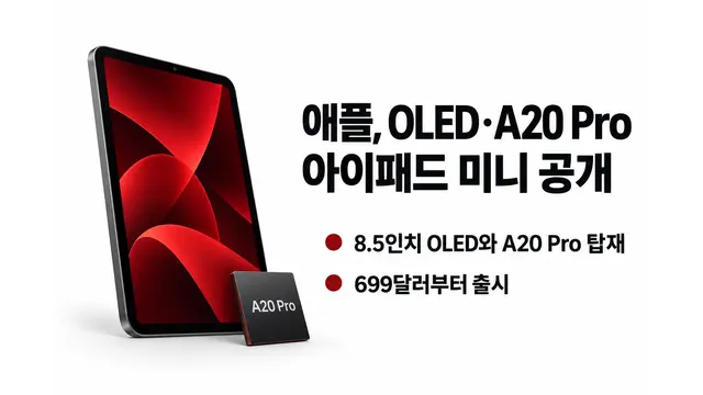 애플, OLED·A20 Pro 탑재 아이패드 미니 공개 — 기사 주제를 표현한 AI 생성 개념 삽화