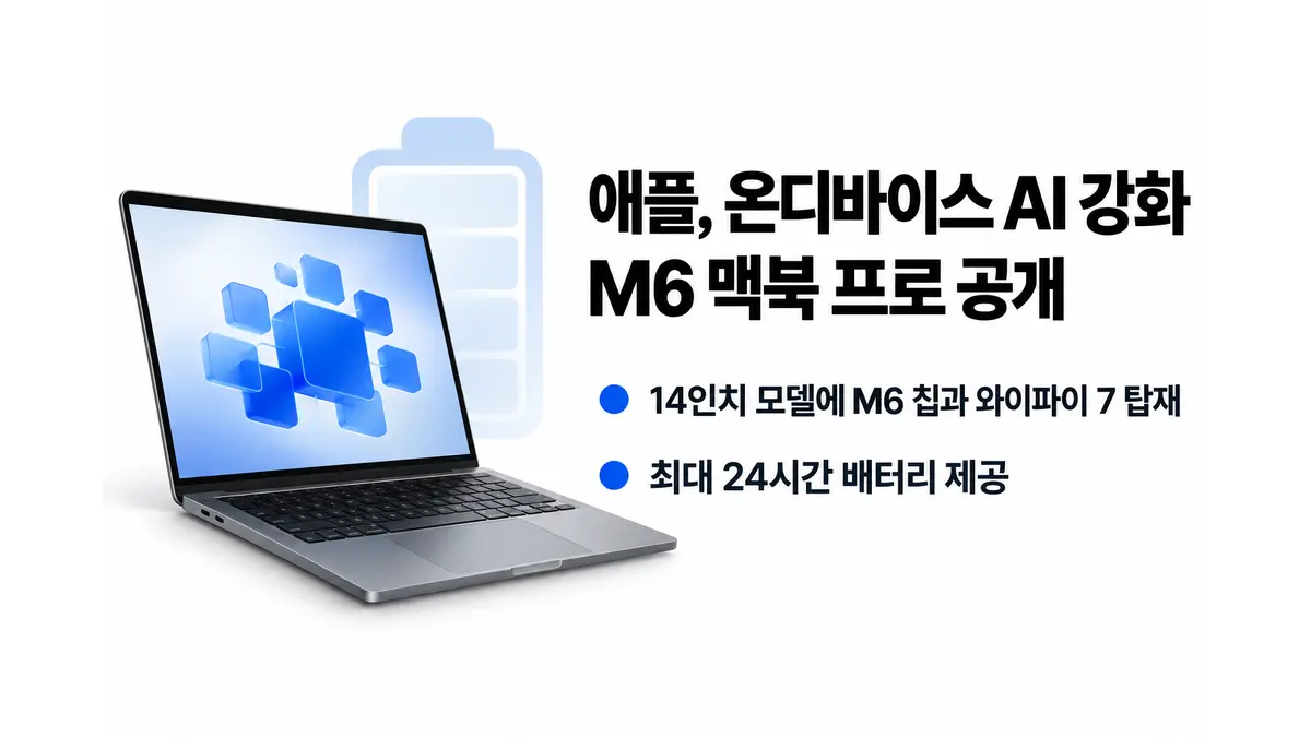 애플, 온디바이스 AI 강화 M6 맥북 프로 공개 — 기사 주제를 표현한 AI 생성 개념 삽화
