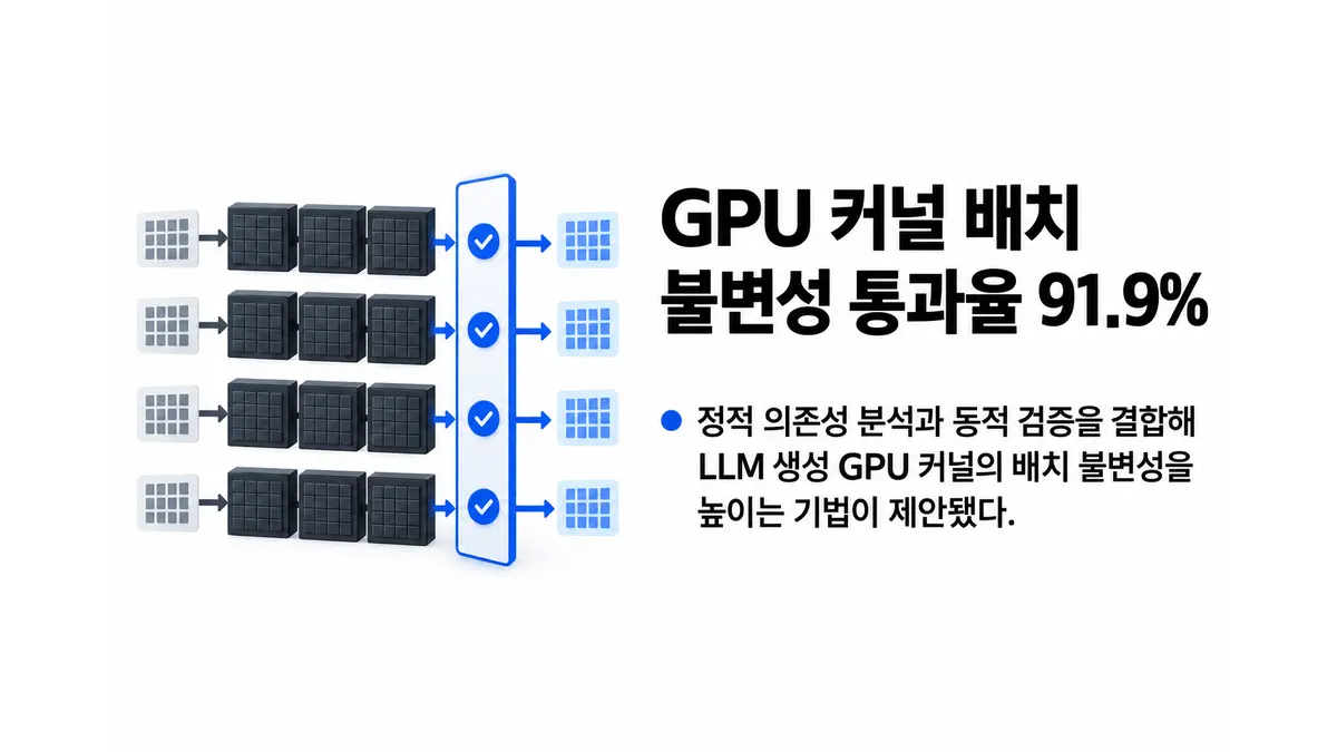 GPU 커널 배치 불변성 통과율 91.9% — 기사 주제를 표현한 AI 생성 개념 삽화