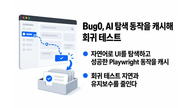 Bug0, AI 탐색 동작 캐시로 회귀 테스트 — 기사 주제를 표현한 AI 생성 개념 삽화